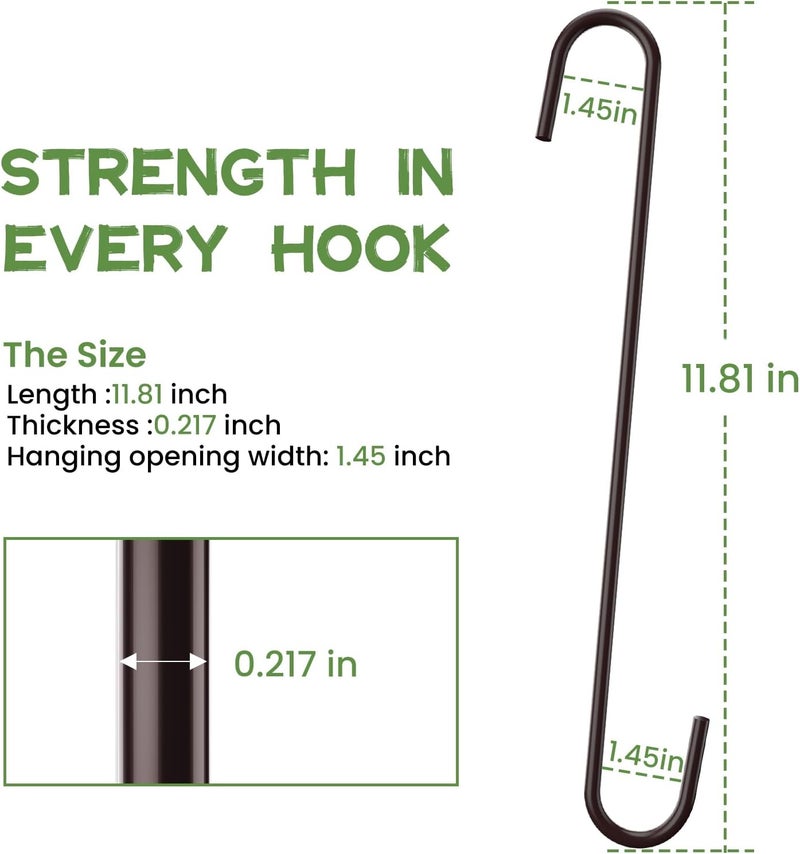 CMYK 6 Pack heavy duty s hooks,Brown strong metal big hooks for hanging plants or large items as potted plants,garden tools,bird cages,animal feeders - Image 4